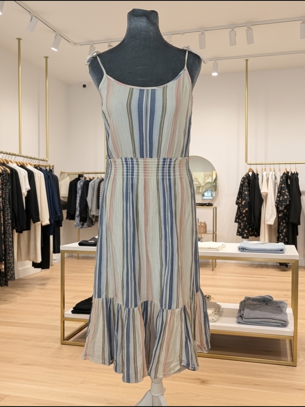 Michael Stars Women's M Sia Prairie Stripe Sleeveless Dress Tie‎ Straps